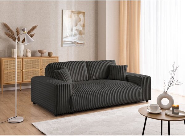 Divano grigio scuro con rivestimento in velluto a coste 213 cm Justin – Ropez