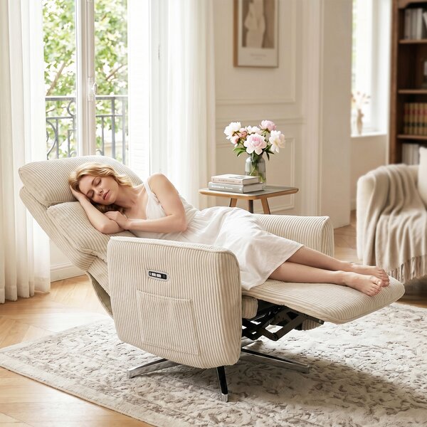 HOMCOM Poltrona relax elettrica con funzione letto, girevole con 2 motori e USB, Crema | Aosom Italy
