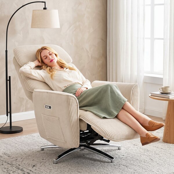 HOMCOM Poltrona relax elettrica con funzione letto, girevole con 2 motori e USB, Crema | Aosom Italy