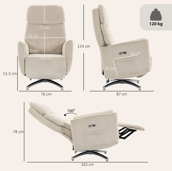 HOMCOM Poltrona relax elettrica con funzione letto, girevole con 2 motori e USB, Crema | Aosom Italy