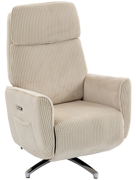 HOMCOM Poltrona relax elettrica con funzione letto, girevole con 2 motori e USB, Crema | Aosom Italy