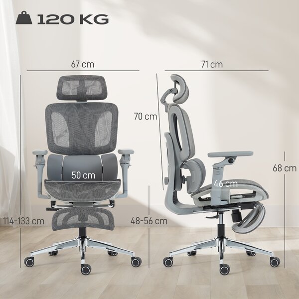 HOMCOM Sedia da ufficio ergonomica con poggiatesta, seduta regolabile in profondità, Grigio | Aosom Italy