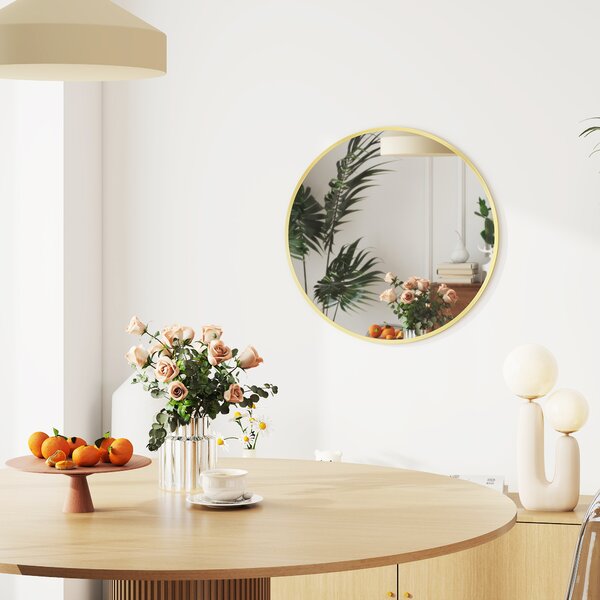 HOMCOM Specchio rotondo da parete Ø61 cm con cornice in alluminio, Dorato | Aosom Italy