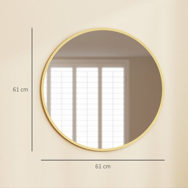 HOMCOM Specchio rotondo da parete Ø61 cm con cornice in alluminio, Dorato | Aosom Italy
