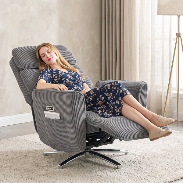 HOMCOM Poltrona relax elettrica con funzione letto, girevole con 2 motori e USB, Grigio | Aosom Italy