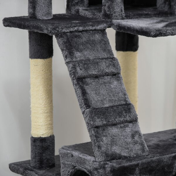PawHut Albero tiragraffi 173 cm con tana, piattaforma e pali in sisal, Grigio scuro | Aosom Italy