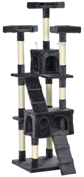 PawHut Albero tiragraffi 173 cm con tana, piattaforma e pali in sisal, Grigio scuro | Aosom Italy