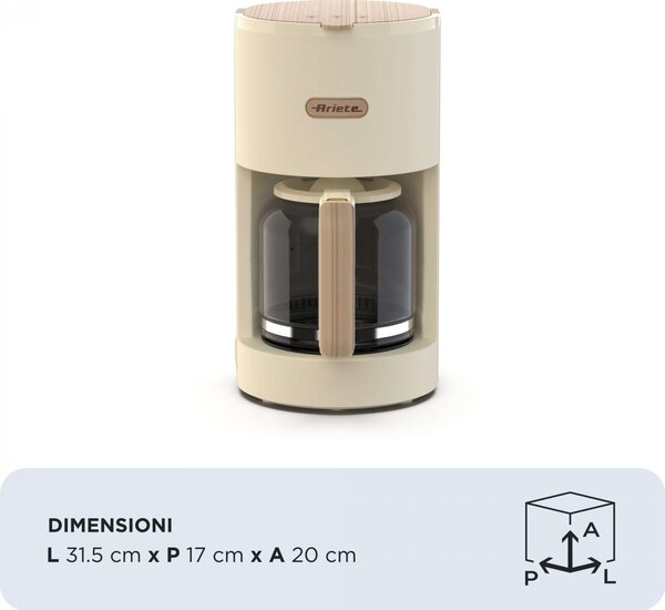 Ariete Macchina Caff Americano Caff Macinato 12 Tazze Potenza 900W con Filtro Breakfast Wood colore Beige - 00M139406AR0