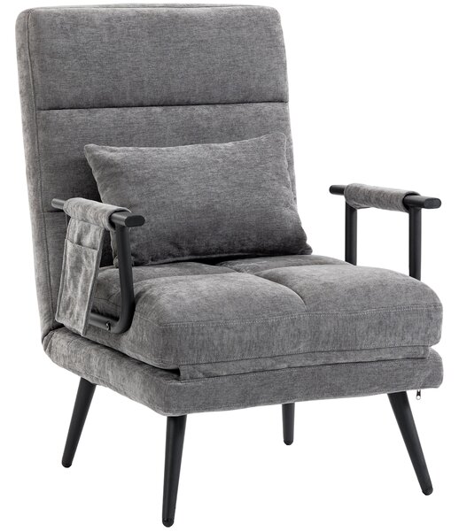 HOMCOM Poltrona letto 3 in 1 pieghevole in chenille con schienale click-clack, Grigio | Aosom Italy