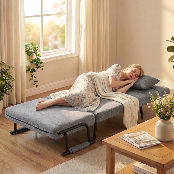 HOMCOM Poltrona letto 3 in 1 pieghevole in chenille con schienale click-clack, Grigio | Aosom Italy