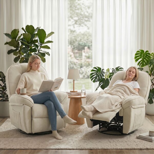HOMCOM Poltrona relax in chenille girevole e oscillante, Bianco crema | Aosom Italy