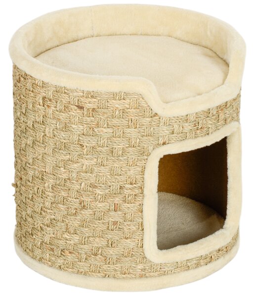 PawHut Albero tiragraffi 37 cm a 2 livelli con nicchia e sisal, Cachi | Aosom Italy
