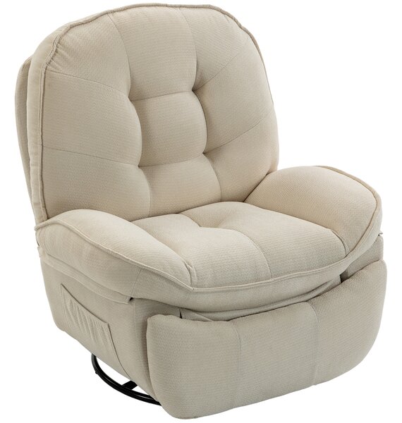 HOMCOM Poltrona relax in chenille girevole e oscillante, Bianco crema | Aosom Italy