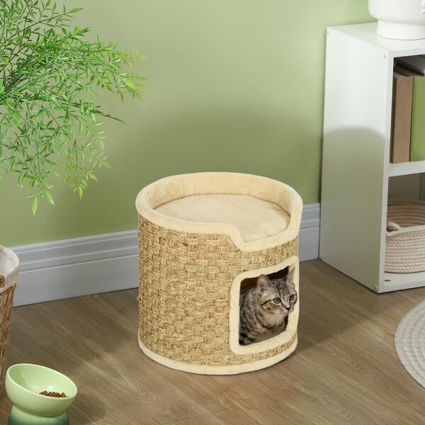 PawHut Albero tiragraffi 37 cm a 2 livelli con nicchia e sisal, Cachi | Aosom Italy