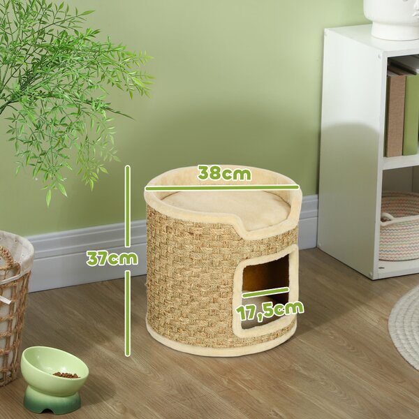 PawHut Albero tiragraffi 37 cm a 2 livelli con nicchia e sisal, Cachi | Aosom Italy