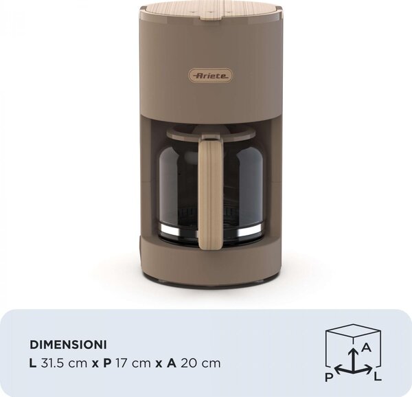 Ariete Macchina Caff Americana Caff Macinato 12 Tazze Potenza 900W con Filtro Breakfast Wood colore Tortora - 00M139407AR0