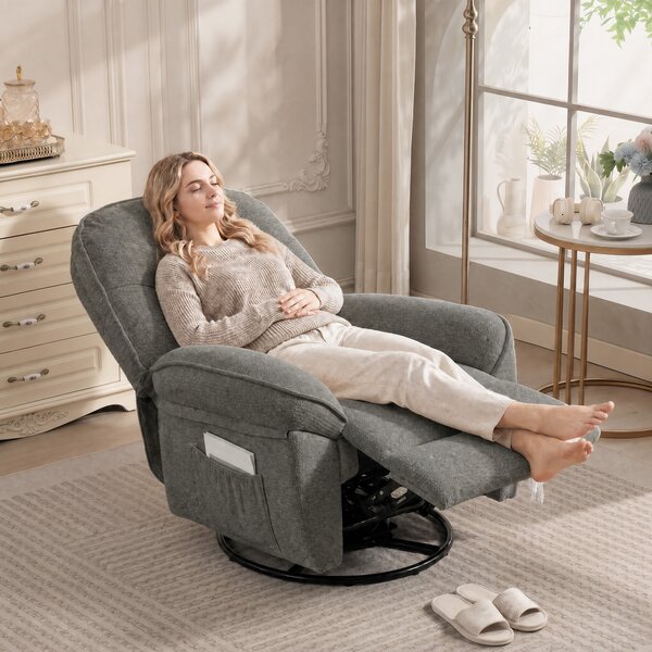 HOMCOM Poltrona relax in chenille girevole e dondolante, Grigio chiaro | Aosom Italy