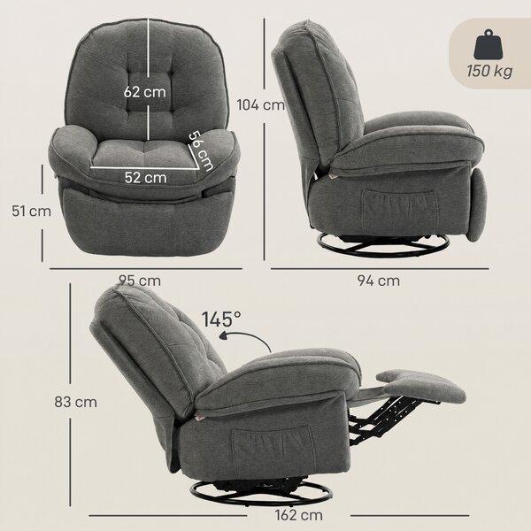 HOMCOM Poltrona relax in chenille girevole e dondolante, Grigio chiaro | Aosom Italy
