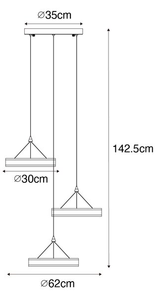 Lampada a sospensione rotonda nera con LED a 3 luci dimmerabile a 3 fasi - Lyani