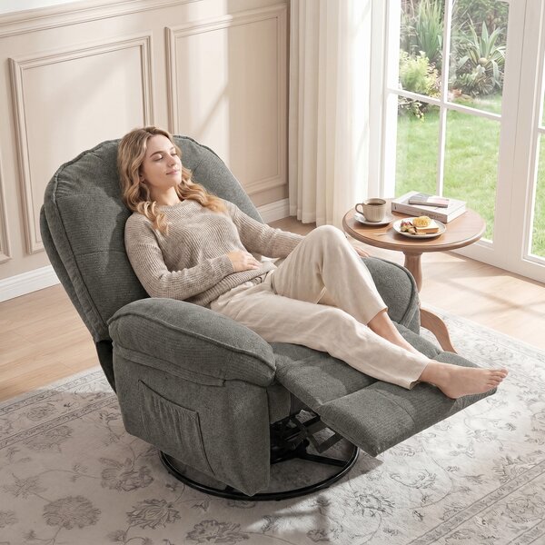 HOMCOM Poltrona relax in chenille girevole e dondolante, Grigio chiaro | Aosom Italy