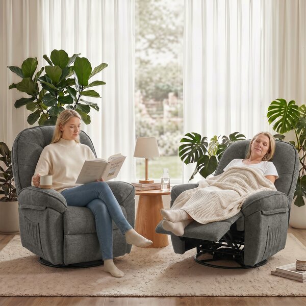 HOMCOM Poltrona relax in chenille girevole e dondolante, Grigio chiaro | Aosom Italy