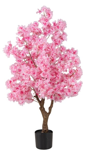 Costway Albero in fiore finto con fiori rosa tronco PE multiramo e base riempita di cemento, Albero di ciliegio artificiale da 118 cm Rosa