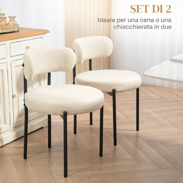 HOMCOM Set di 2 Sedie Sala da Pranzo in Tessuto Sherpa, Sedie da Cucina con Gambe in Acciaio, Sedia Imbottita per Cucina | Aosom Italy