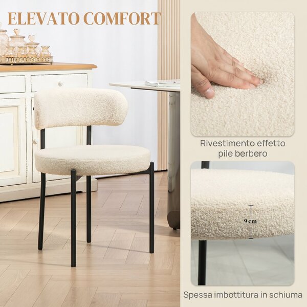 HOMCOM Set di 2 Sedie Sala da Pranzo in Tessuto Sherpa, Sedie da Cucina con Gambe in Acciaio, Sedia Imbottita per Cucina | Aosom Italy