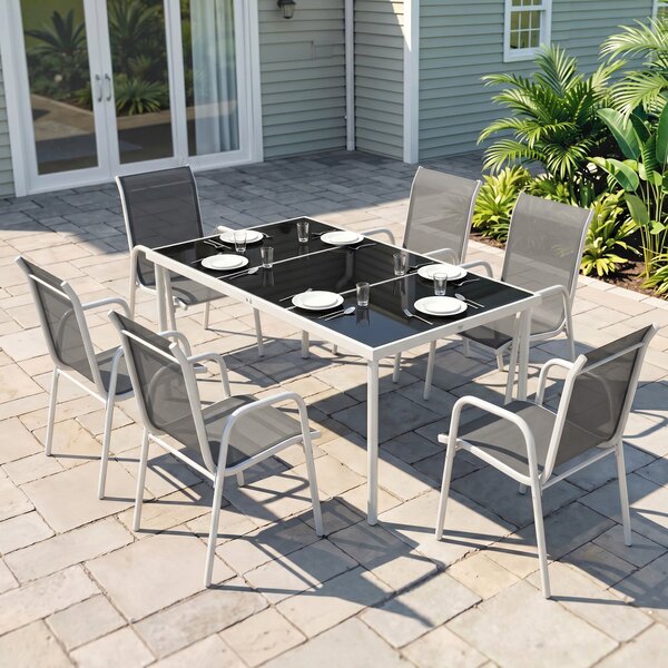 Outsunny Set da Giardino 7 Pezzi: Tavolo Rettangolare e 6 Sedie Impilabili | Aosom Italy