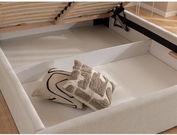 Letto matrimoniale imbottito beige con contenitore con rete inclusa 180x200 cm Cille – Ropez