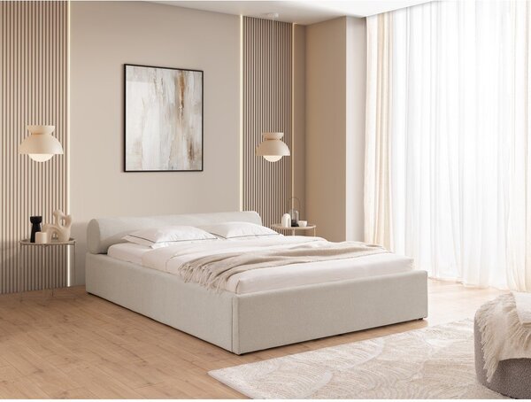Letto matrimoniale imbottito beige con contenitore con rete inclusa 180x200 cm Cille – Ropez