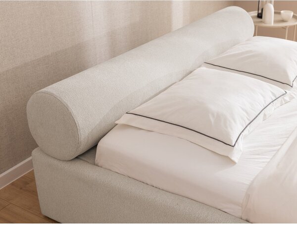 Letto matrimoniale imbottito beige con contenitore con rete inclusa 180x200 cm Cille – Ropez