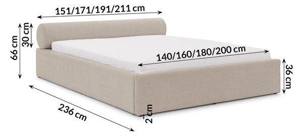 Letto matrimoniale imbottito beige con contenitore con rete inclusa 180x200 cm Cille – Ropez