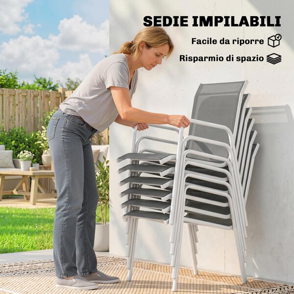 Outsunny Set da Giardino 7 Pezzi: Tavolo Rettangolare e 6 Sedie Impilabili | Aosom Italy