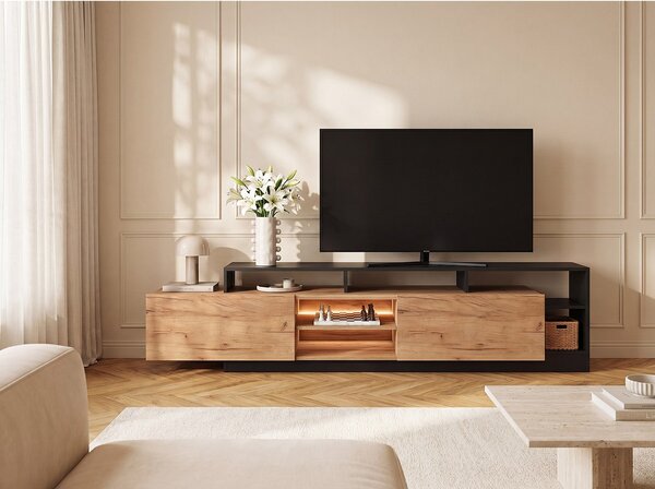 Mobile TV 2 ante e 6 nicchie con LED Naturale chiaro e Antracite - IDESIA