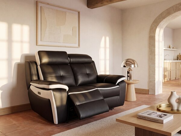 Poltrona relax elettrica in pelle Nero e bianco - ANGELIQUE