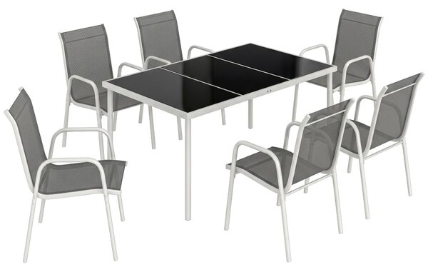 Outsunny Set da Giardino 7 Pezzi: Tavolo Rettangolare e 6 Sedie Impilabili | Aosom Italy