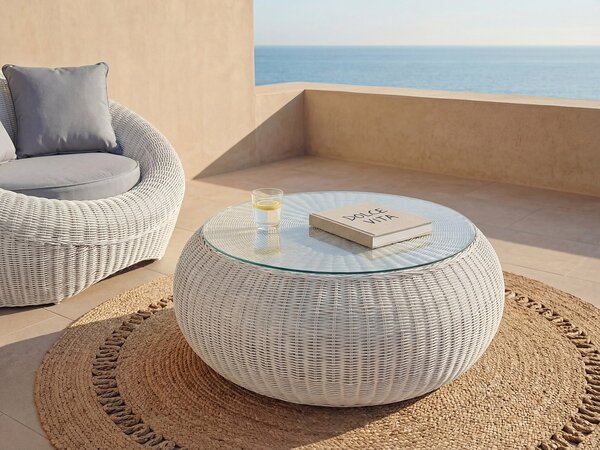 Tavolino da giardino in resina intrecciata Avorio - WHITEHEAVEN