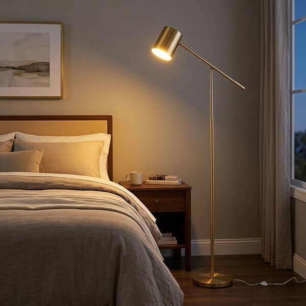 Costway Lampada da terra regolabile in metallo base rotonda antiscivolo interruttore a pedale, Lampada da pavimento per camera da letto soggiorno e studio