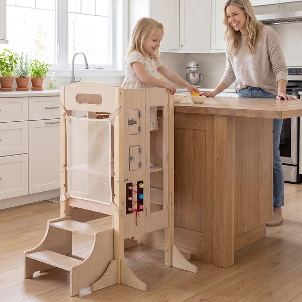 Costway Torre montessoriana bambini torre di apprendimento pieghevole 3 in 1, Torre sensoriale montessori infantile lavagna rimovibile