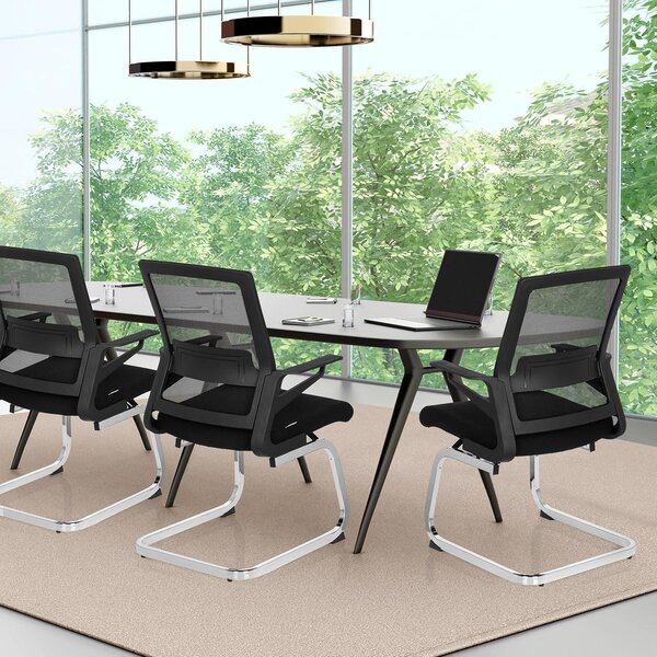 SEGGIO PER VISITATORI 732060, modello Inventor V, schienale in tessuto/rete, sedia cantilever nera con supporto lombare