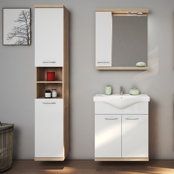 Kamalu mobile bagno a terra o sospeso 65 cm bicolore bianco e legno chiaro | lac-estia-65