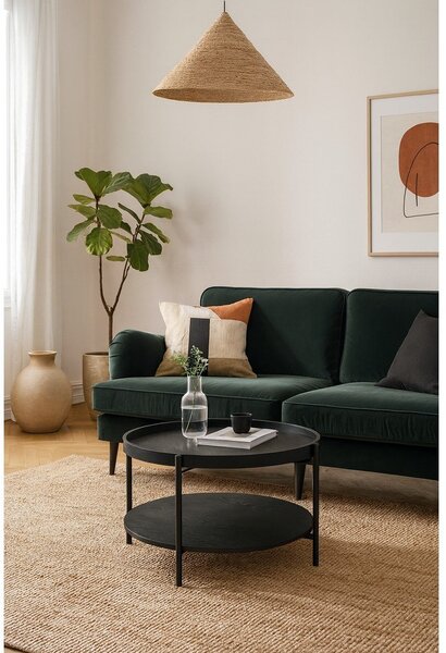 Tavolino da salotto rotondo nero con effetto rovere ø 64 cm Hagen – Bonami Essentials