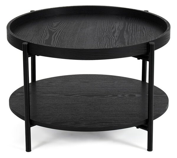 Tavolino da salotto rotondo nero con effetto rovere ø 64 cm Hagen – Bonami Essentials
