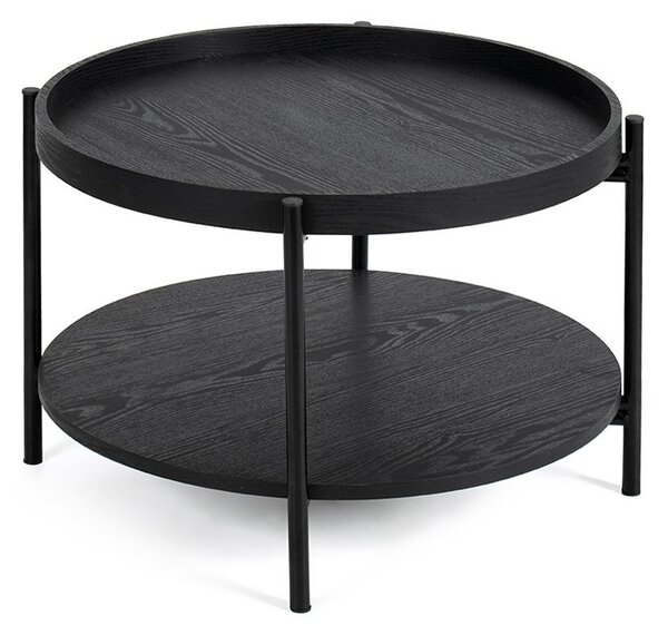 Tavolino da salotto rotondo nero con effetto rovere ø 64 cm Hagen – Bonami Essentials
