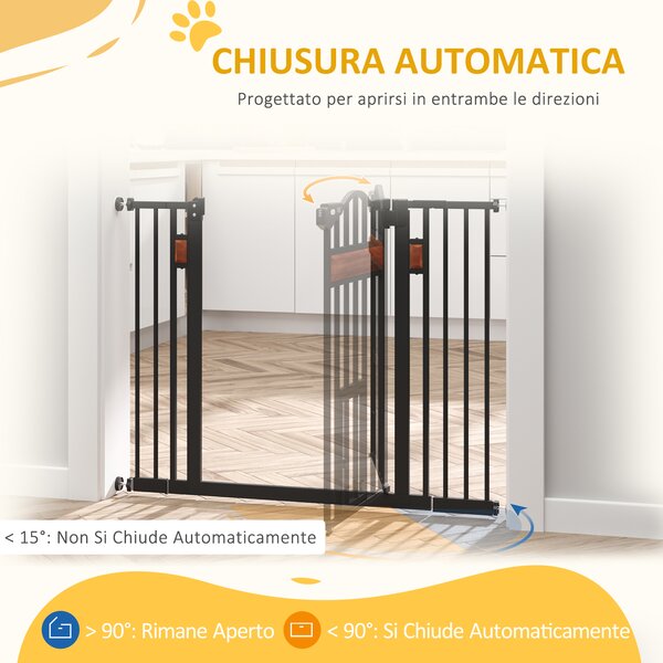 PawHut Cancelletto per Cani di Taglia Media e Piccola con Chiusura Automatica, 74-105x76.2 cm, Nero | Aosom Italy