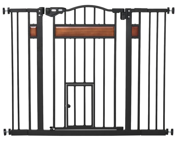 PawHut Cancelletto per Cani di Taglia Media e Piccola con Chiusura Automatica, 74-105x76.2 cm, Nero | Aosom Italy