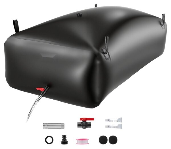 Serbatoio pieghevole per acqua - Sacca per acqua da 1000 l - Con rubinetto - Realizzato in tela PVC 1000D - Portatile - Per irrigazione ed emergenze - Nero