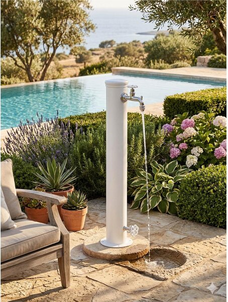 Fontanella in ferro bel-fer 42/arrf doppio rubinetto con ghiera rubinetto in tinta con la fontana Dimensioni 30x16xh 85 cm - peso 3,8 kg con tubo rubinetto, Garantita contro la ruggine Colore Bianco