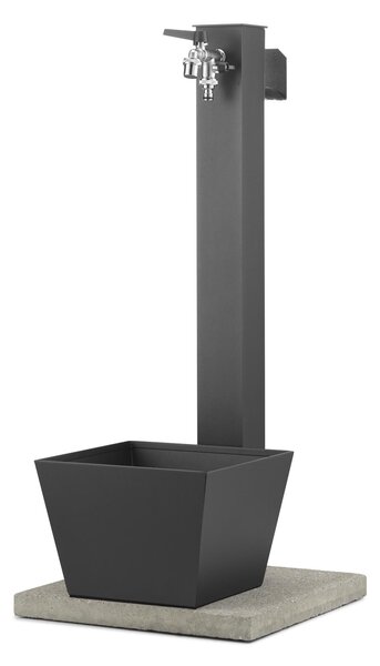 Fontana da Giardino con DOPPIO Rubinetto Base Vaschetta Belfer Dimensioni 34x40xh 89 cm - peso 20 kg con tubo rubinetto, Garantita contro la ruggine Colore Antracite
